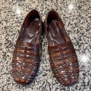 Sunsteps Hand Woven Leather Brown Fisherman Comfort Slip On Sandals 10.5